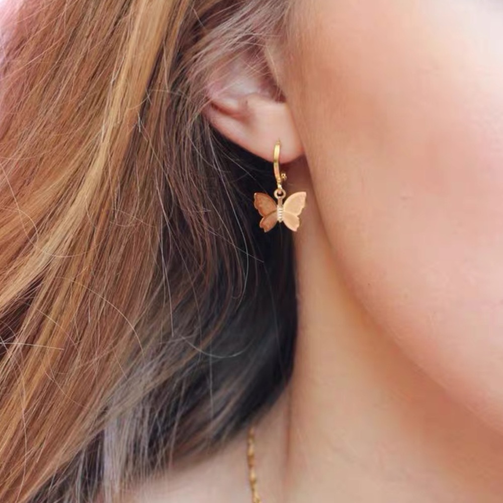 Gold Butterfly Earrings Huggie Hoops🦋🦋 - Picture 4 of 4